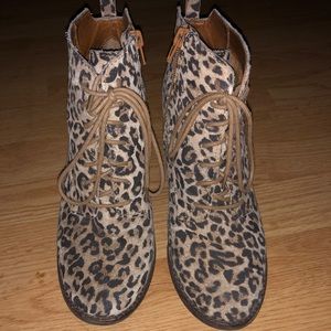 Lucky Brand Leopard Wedged Booties